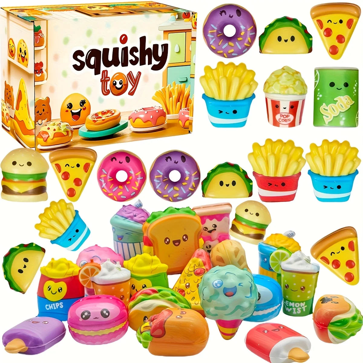 Mini Squishy Toy Pack – 12pcs Slow-Rising Food & Fries Squishies